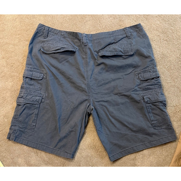 Lot of 2 Plugg Cargo Shorts Mens 48 Beige Blue Cotton Flat Front Zip Fly Casual - Picture 3 of 8